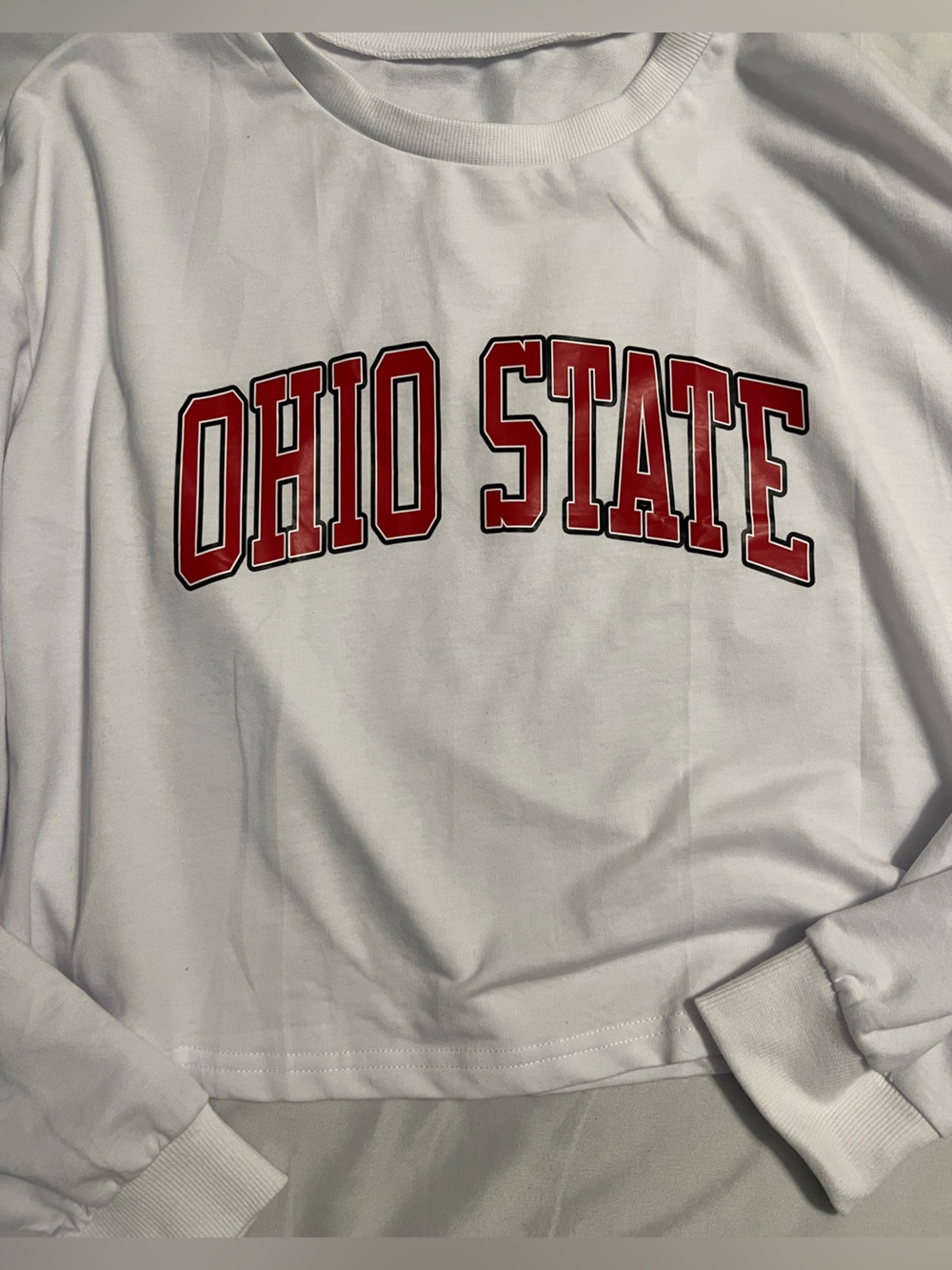 White Tee with Red 'OHIO STATE' Vertical Print